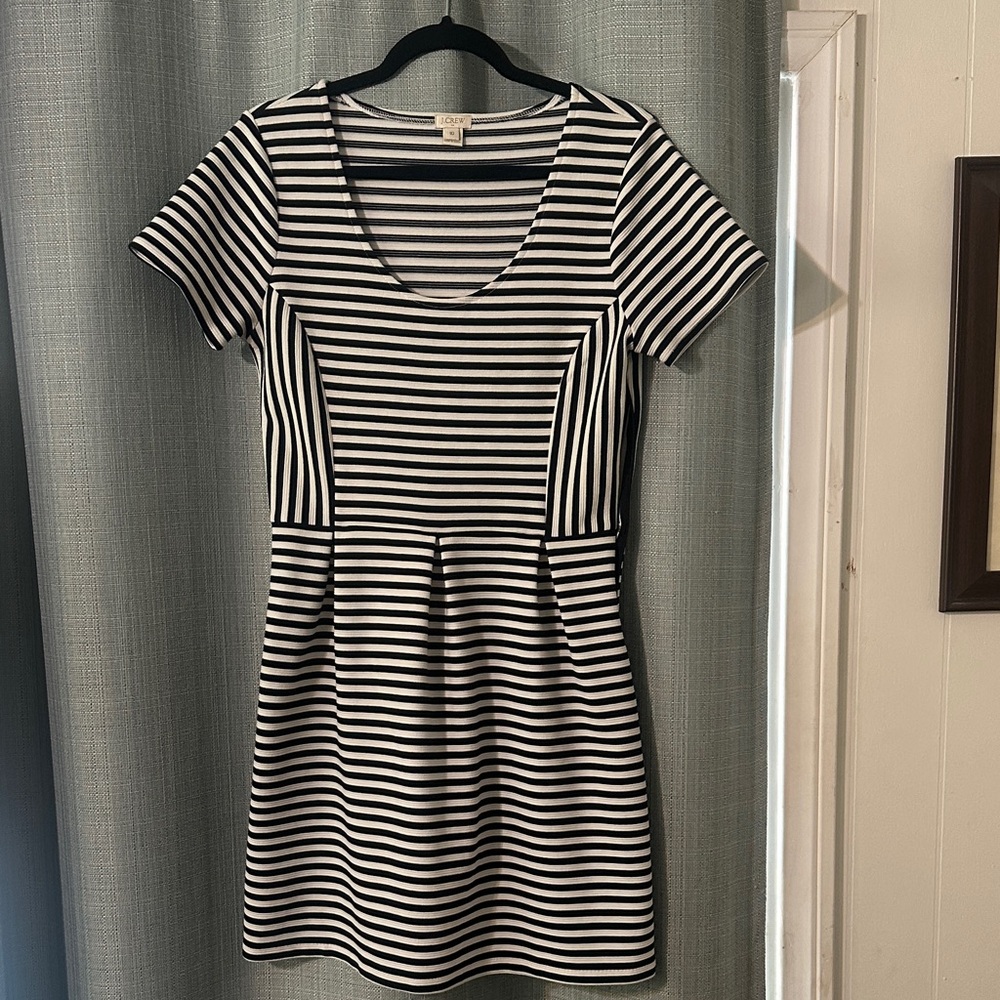 J Crew Black and White Striped Mini Dress